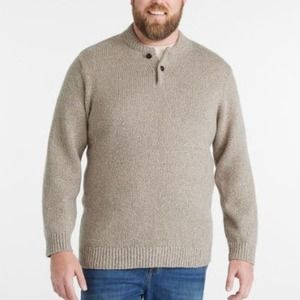 L.L.Bean Classic Ragg Wool Sweater Henley Long Sleeve Natural Men's M Tall